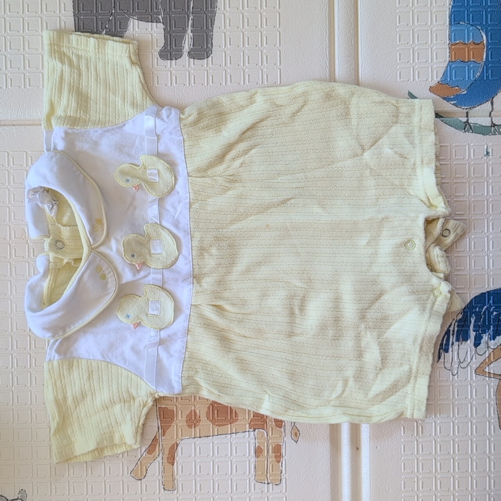 Vintage Yellow Baby Romper with Duck Appliqué